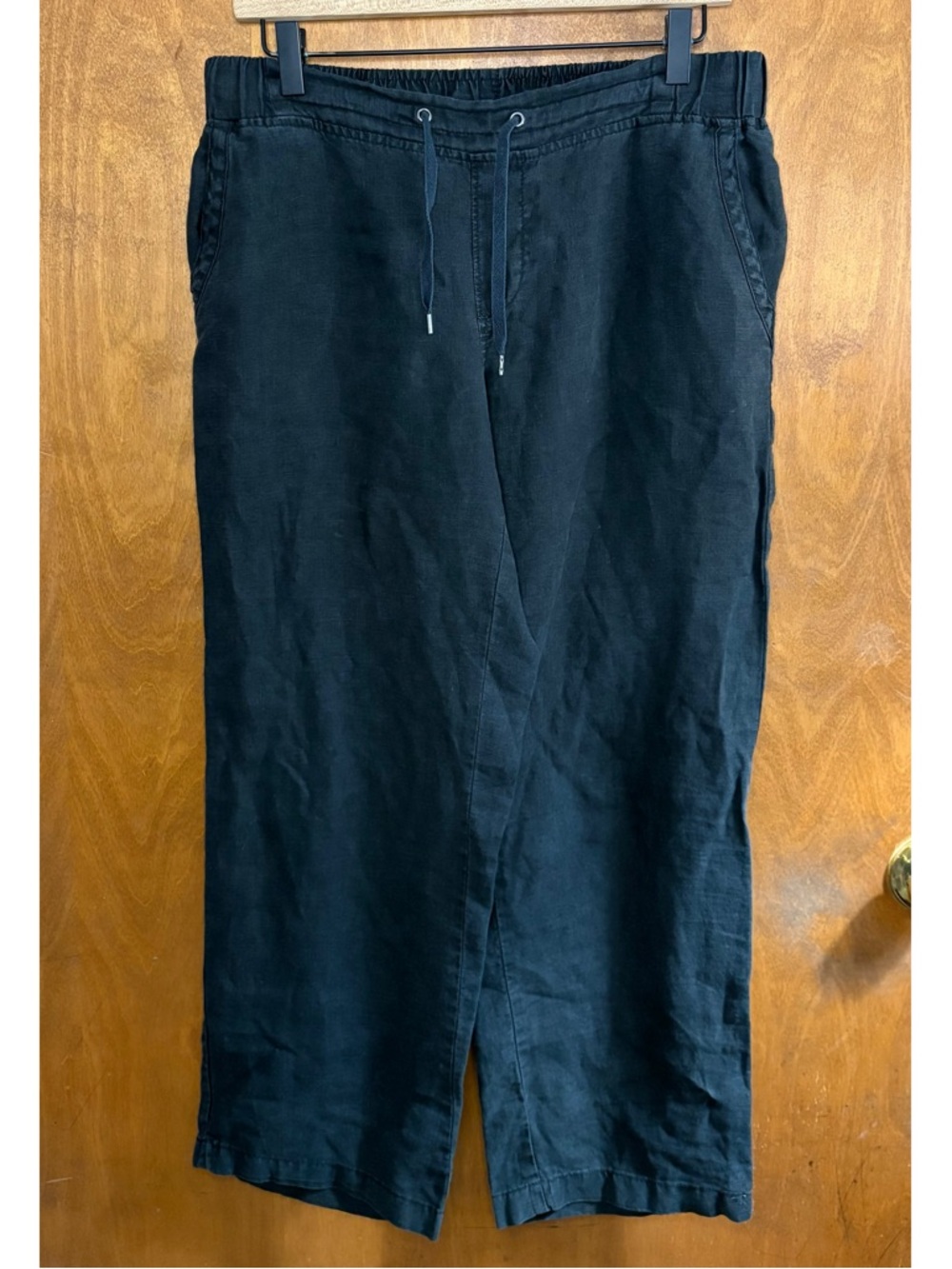 L.L. Bean Favorite Fit Black 100% Linen Wide Leg Pants 8 Lagenlook Boho Beachy
